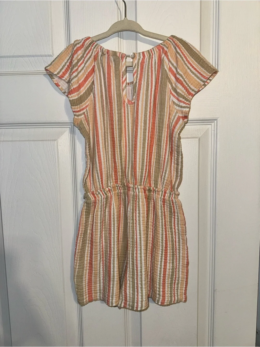 Striped Peach & Cream Tie-Waist Girls' Summer Dress